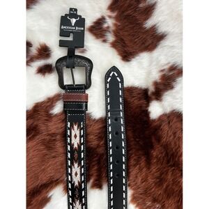 American Bison Mens Western Leather Belt Black Southwestern Size 30-32